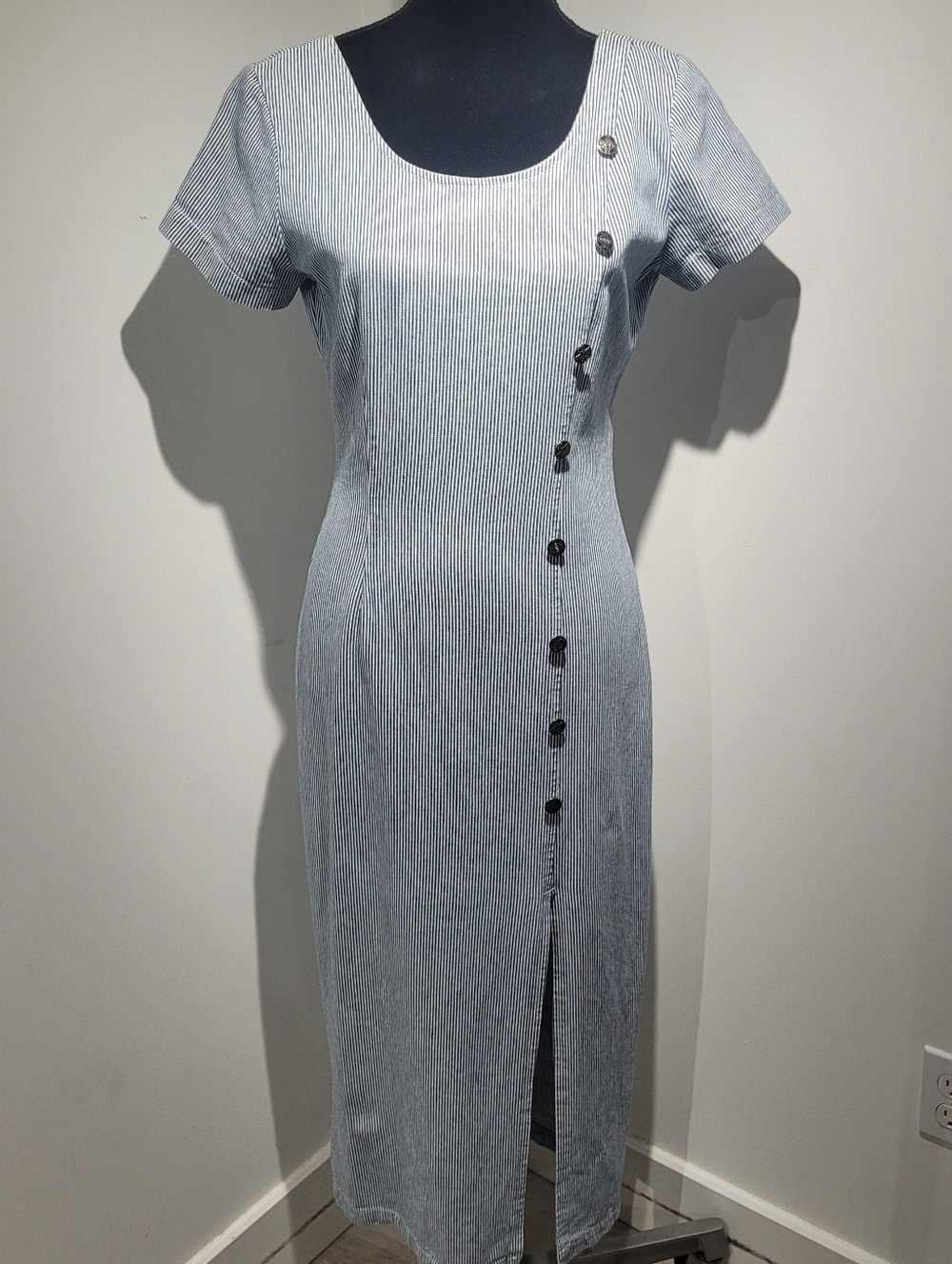 💙 Switch USA Women's Vintage Striped Maxi Dress 8 Blue White Coastal Chic